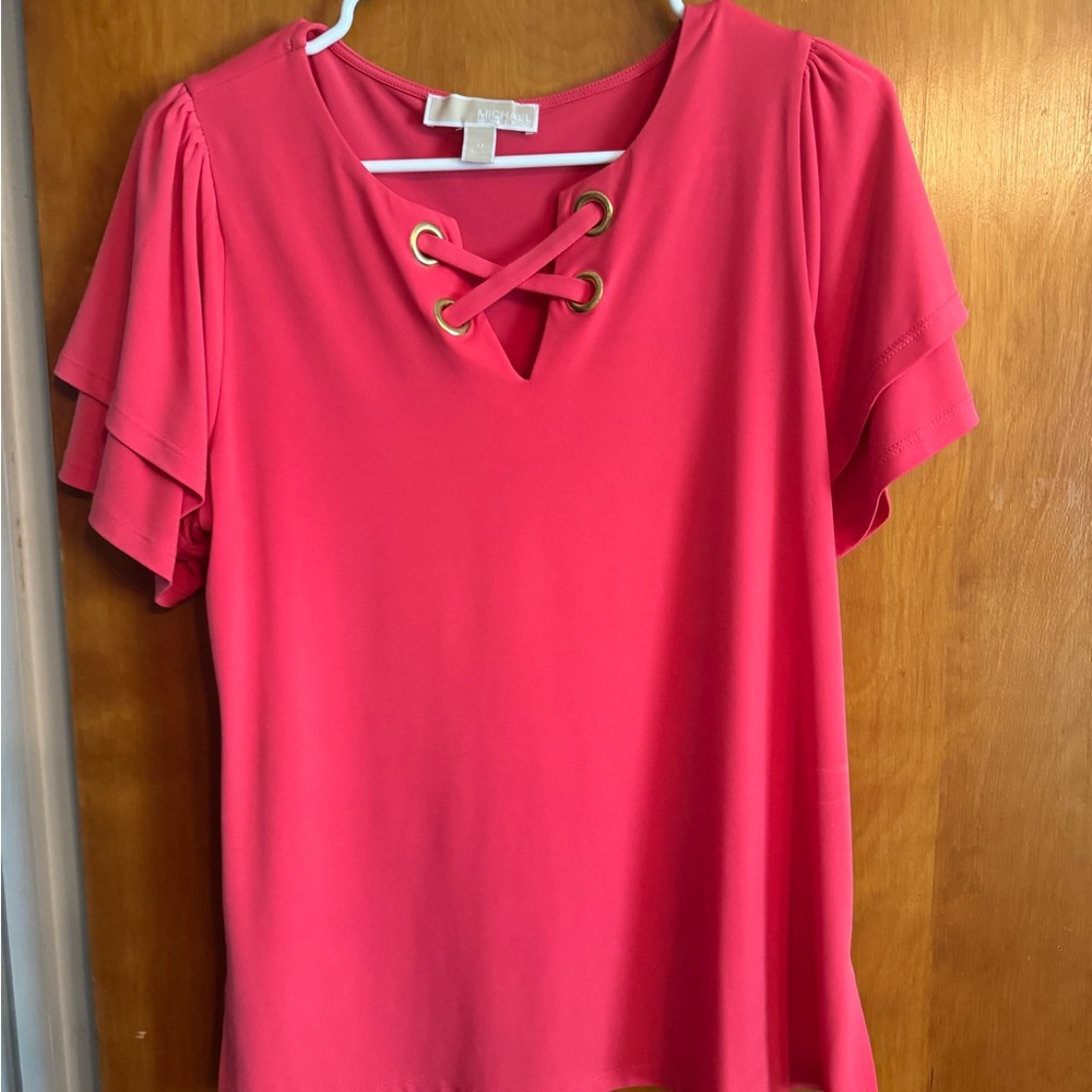 Michael Kors Coral Lace-Up Blouse